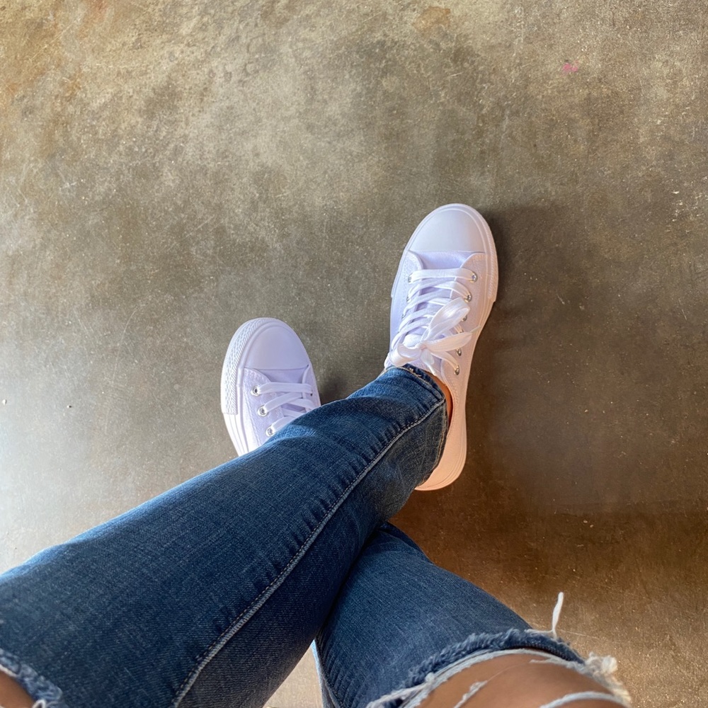 All White Lace Up Low Top Canvas Sneakers - Picture 5 of 7